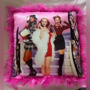 Clueless Pink Feather Trim Movie Poster Decorative Pillow